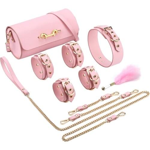 5Pcs BDSM Bondage Set Handcuffs Foot cuffs Collars And Traction Rope With Bag Flirting Bondage Accessories Sex Toys for Couples