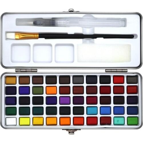 50Colors Solid Watercolor Paint Set Portable Metal Box Watercolor Pigment for Beginner Drawing Watercolor Paper Art Supplies