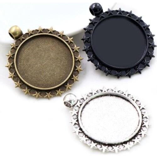 New Fashion 5pcs 25mm Inner Size Antique Silver Plated Black Bronze Stars Style Cabochon Base Setting Charms Pendant