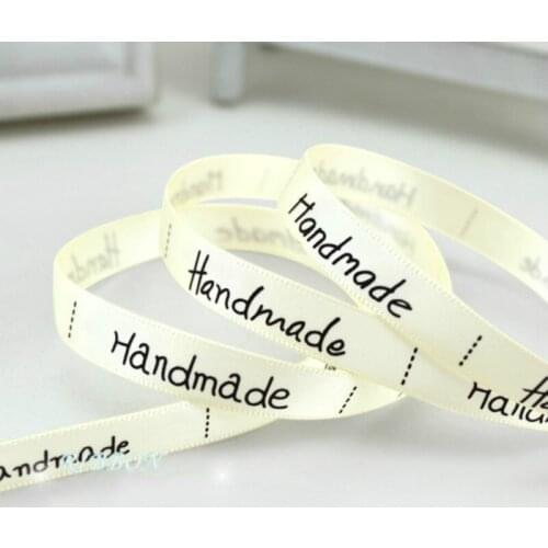 New 3/8'' (10mm) (2 Meters/lot)) Beige Printed "Handmade" Printed Satin Ribbon Romantic Gift Wrap Ribbons Gift Baking Ribbon