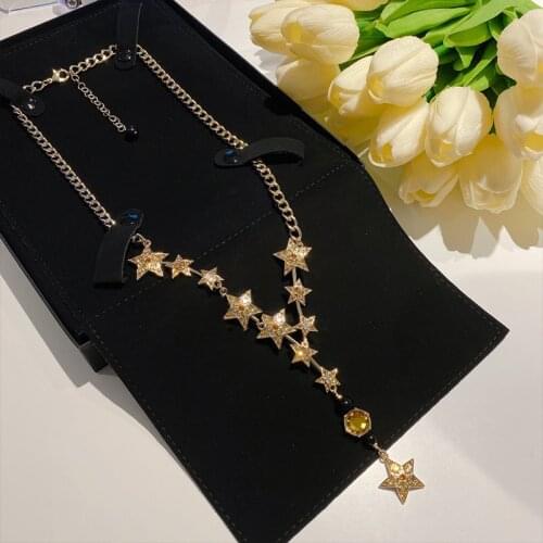New fashion brand womens luxury jewelry top quality gold star long necklace anniversary banquet sweater chain jewelry gift girl