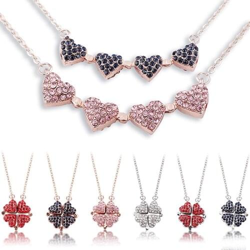 New Trendy Alloy Two In One Double Sided Four Heart Clover Necklace Crystal Lucky Grass Collar Fashion Women Girl Clavicle Choke