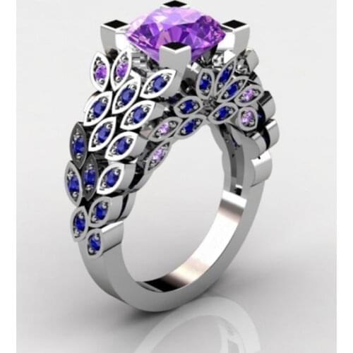 Engagement Popular Jewelry Peacock Purple Zirconia Lady Ring Charm Accessories Fashion Wedding Ring Party
