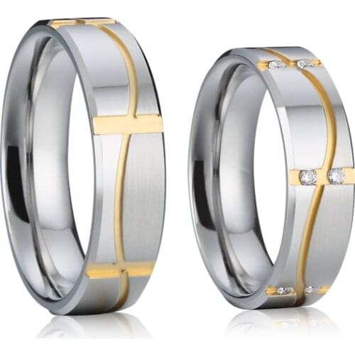 Wedding rings for men and women 1 Pair Love Alliance custom platinum white gold color groove proposal couple rings
