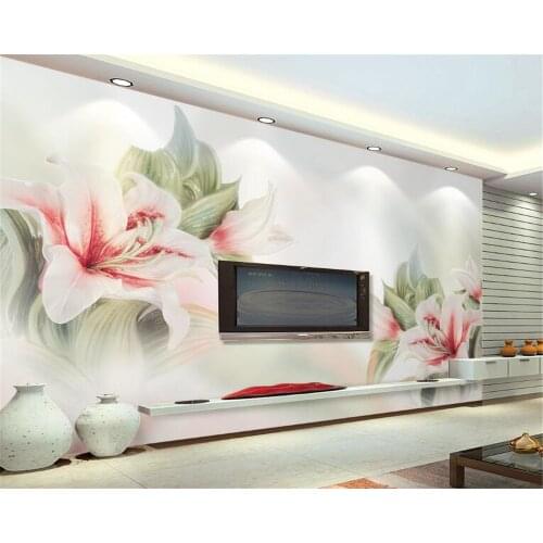 Beibehang Custom wallpaper embossed pink lily modern minimalist fashion floral TV background home decoration 3d wallpaper murals