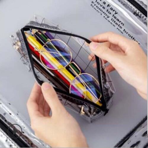 Simple Transparent Letter Octagonal Pencil Case Student Portable Pencil Bag Stationery Bag 1pc