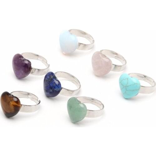 Wedding Party Adjustable Circle Love Heart Rings Reiki Healing Stone Natural Quartz Opal Amethysts Crystal Rings for Womens
