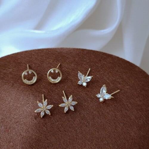Luxury Female Small Butterfly Snowflake Earrings Sterling Silver Gold Wedding Earrings For Women Vintage Stud Earrings