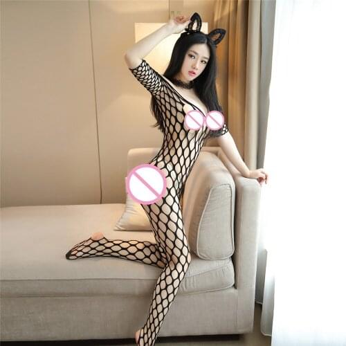 Plus Size Sexy Erotic Lingerie Women Hollow Out Mesh Crotchless Sex Bodystocking Porno Sexy Perspective Costume Fishnet intimate