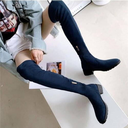 Sgesvier Womens fashion 2019 big size 43 chunky heels leopard over the knee boots women shoes add fur winter shoes woman