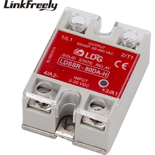SSR-80DA-H Single Phase Solid State Relay SSR DC AC Input 5V 12V 24VDC Output380VAC 480V Switch Relay Board Module 80A 100A 120A