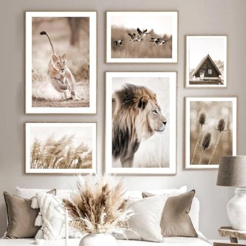 Grass Reed Dandelion Lion Cheetah Waterwheel Wall Art Canvas Painting Posters And Prints Wall Pictures For Living Room Decor