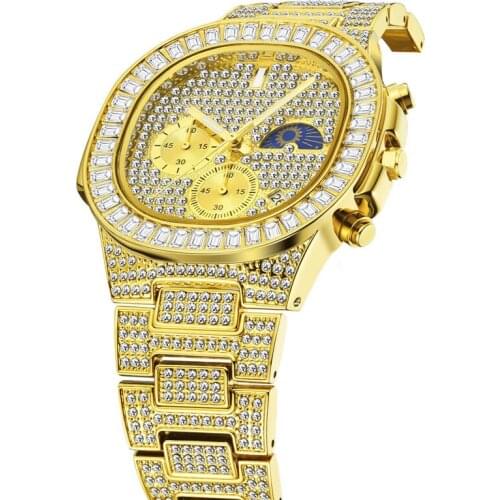 Explosive fashion mens quartz watch punk hip-hop full diamond gold waterproof calendar quartz watch trend часы муржские наручны