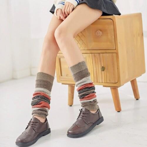 Japanese Knitted Leg Protection Cover Over Knee Calf Covers High Tube Socks Fashion Boots Gaiters Striped Fashion Knitted Warmth