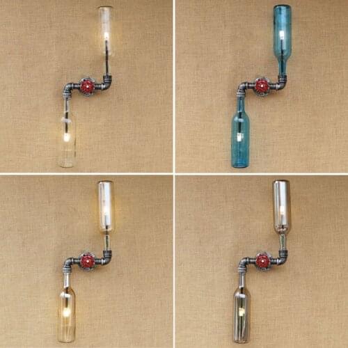 Iron Wall Light LED Glass Bottle Wall Sconce Water Pipe Lamp Loft Vintage Industrial Edison Wall Light 110V 220V Bedside Lamps