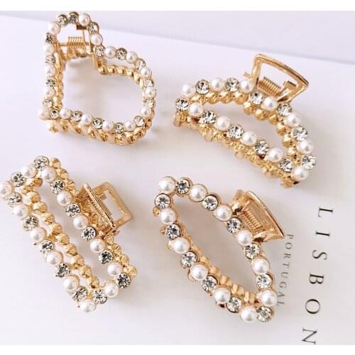 Ins Pearl Hair Clips For Women Girls Geometric Hollow Out Hair Claw Clips Crystal Hair Jewelry For Pony Tail Accessories 2020