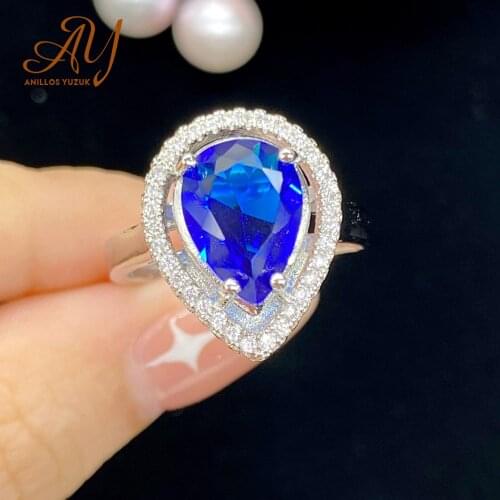 Anillos Yuzuk Solid 925 Sterling Silver Rings For Women Water Drop Created SAPPHIRE Gemstone Wedding Birthstone Party Jewelry