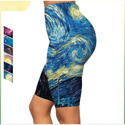 New Sexy Starry Sky Galaxy Prints Women Shorts Elastic Slim Fitness Gym Workout Push Up Knee-Length Leggings Yoga Pants