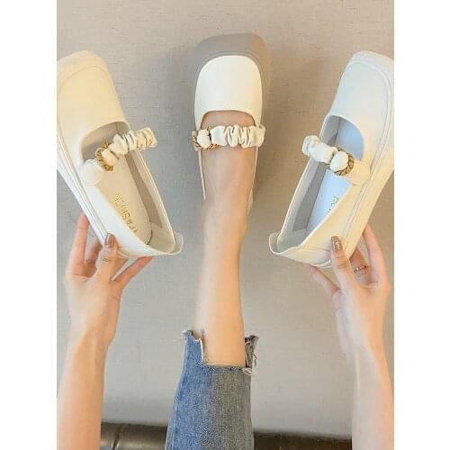 Spring And Autumn Fashion Mary Jane Shoes Hot Sale Soft Sole Comfortable Square Toe Womens Single Shoes Cover Foot Solid Color