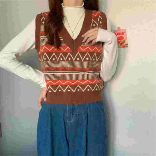 Women V Neck Sweater Vest Korean Preppy Style Striped Knitted Sleeveless Sweater Female Autumn Winter Casual Waistcoat Pullover