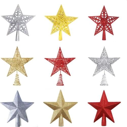 Gold Glitter Christmas Tree Top Star Christmas Decorations for Home Xmas Tree Toppers Ornaments Navidad New Year 2021 Natal Noel