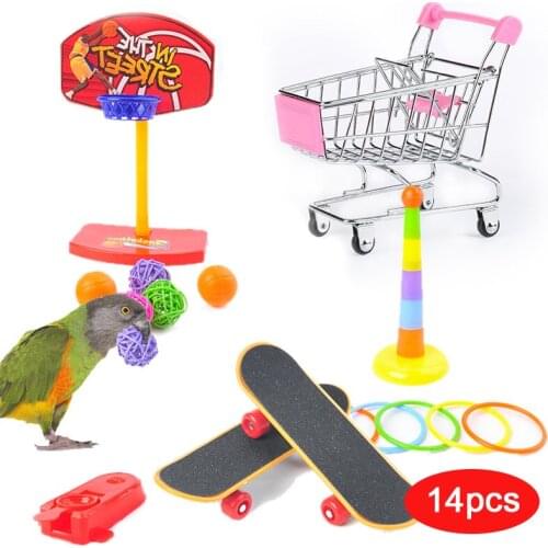 14pcs Pet Bird Toy Training Set Interactive Parrot Equipment Set Funny Bird Activity Parrot Toy Pet Bird Basketball Skateboard