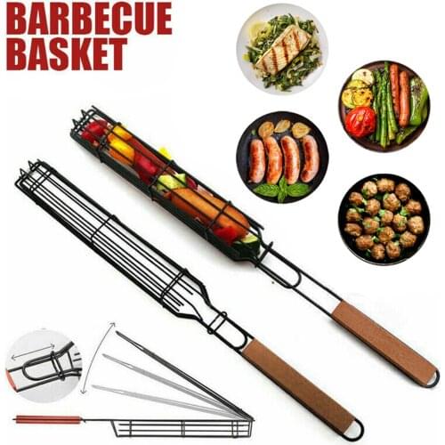 2021 Portable BBQ Grilling Basket Stainless Steel Nonstick Barbecue Grill Basket Tools Grill Mesh for meat Hamburger BBQ tools