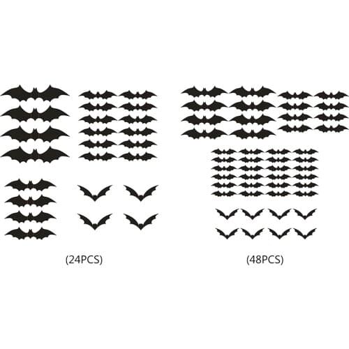 24/48pcs Halloween Decoration Scary 3D Black PVC Bat Sticker Bar Party KTV Haunted House DIY Decor Props Removable Wall Decals
