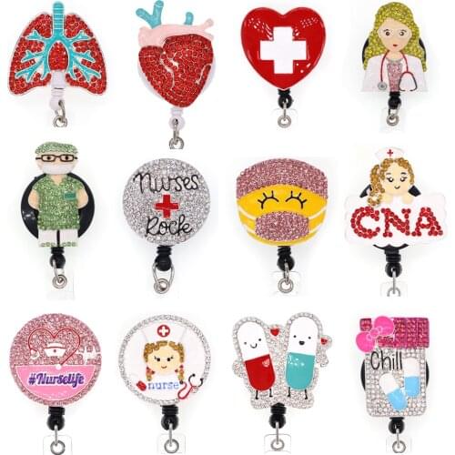 30/50 Pcs/Lot New Arrival Doctor/nurse Rhinestone Retractable Id Badge Holder Reel