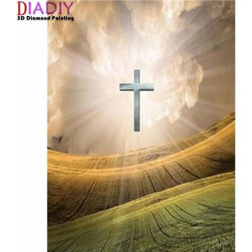 5D Diy Diamond Painting Religious Cross Landscape Diamond Embroidery Jesus Christian Religiou Icons Diamond Mosaic Cross Stitch