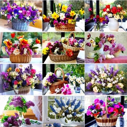 5D DIY Diamond Painting Scenery Cross Stitch Flower Basket Diamond Embroidery Full Square Round Drill Home Decor Manual Art Gift