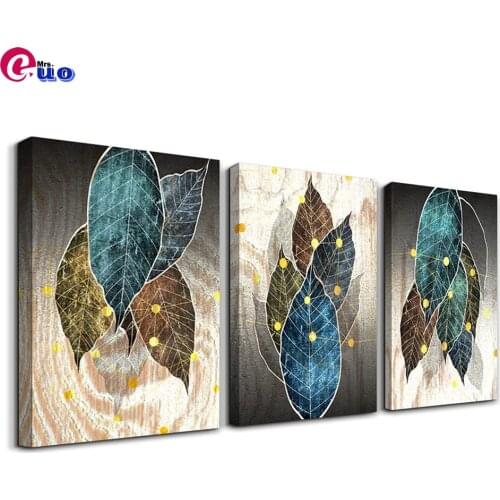 Abstract Leaves Triptych diy 5D diamond painting square round drill 3 Pieces Set diamond embroidery mosaic cross stitch kit