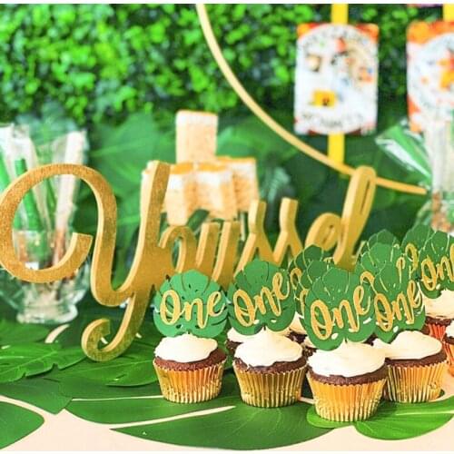 Glitter Gold Wild one Birthday Cake Topper 1st First Birthday Party Cupcake Topper Jungle Safari Party Decoration Party Supplies