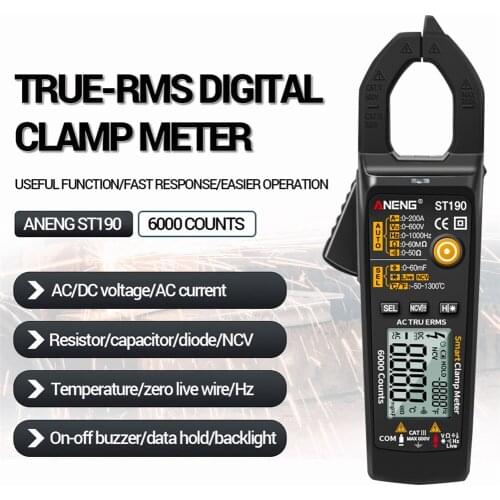 ST190 LCD Digital Automatic Current Clamp Meter DC AC Ammeter Voltage Voltmeter Multimeter Resistance Ohm Temperature Test Tools