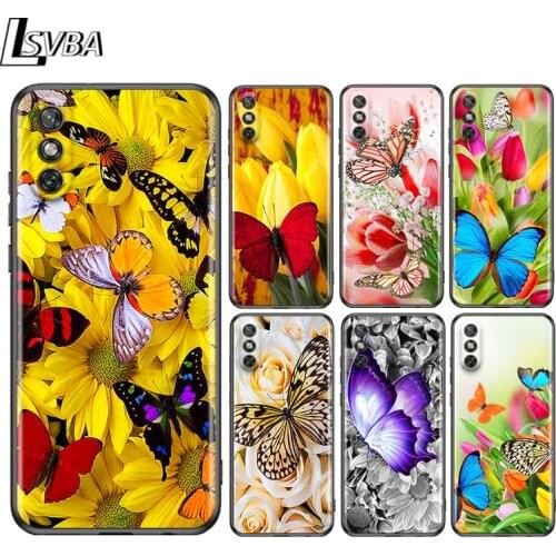 Colorful Flower Butterfly for Huawei Y9A Y9S Y9 Y8S Y8P Y7P Y7 Y6 Y5P Y5 Lite Pro Prime 2020 2019 2018 2017 Black Phone Case