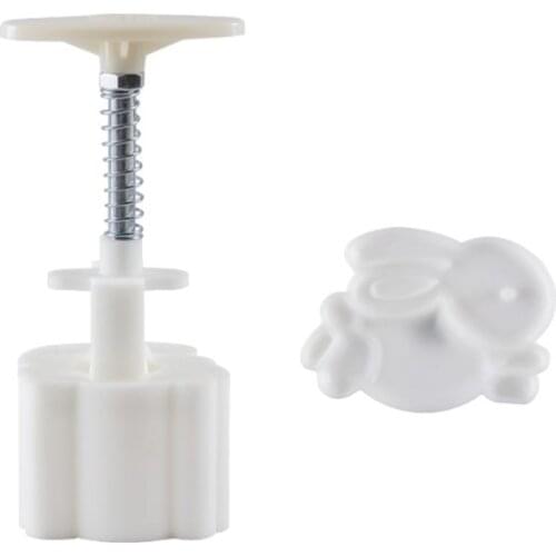 50g Mooncake Barrel Mold with 3D Rabbit Stamp Hand Press Moon Cake Pastry Mould