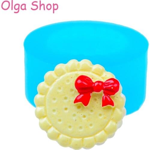 GYL254 19.5mm Round Cookie with Bow Silicone Mold - Cake Decoration Fondant Miniature Food Dollhouse Candy Resin Pendant Jewelry