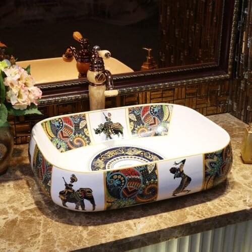 Hand-made hand-painted color square ceramic wash basin wash basin wash basin wash basin bathroom sink