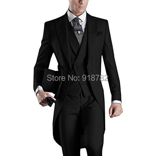 Italian Men Tail Coat Wedding Groom Suit 2018 Gray Black White Navy Peaked Lapel 3 Pieces Long Suit Groomsman Terno Masculino