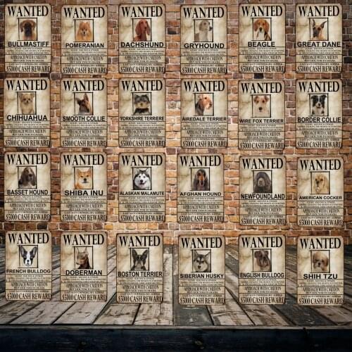 [ Mike86 ] Wanted Pets Funny DOG Border Collie Metal Sign Wall Plaque Poster Doberman Painting art Christmas Decor Art FG-515