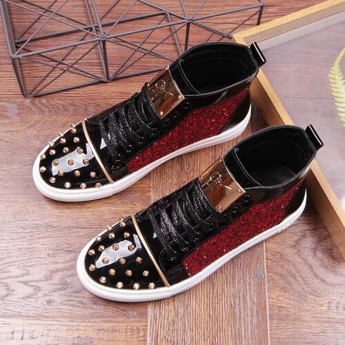 Fashion men sequins rivet Sheet metal Casual Platform high top shoes Flats Male Designer prom Dress Loafers Shoes zapatos hombre