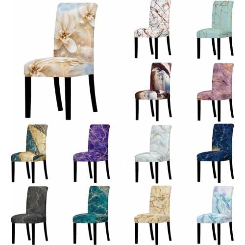 Marble Stretch Chair Cover For Dining Room Anti-Dirty Elastic Seat Cover Removable Slipcover For Banquet Wedding Party