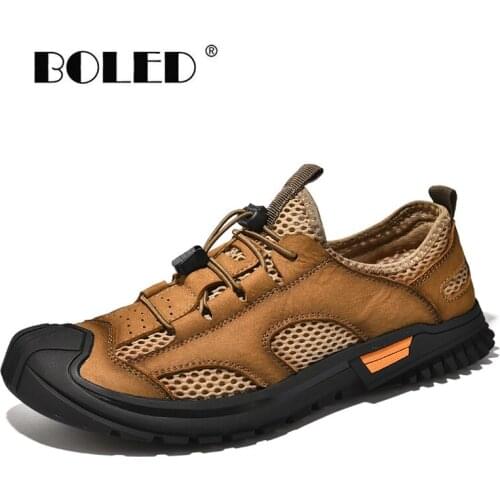 High Quality Rubber Sole Men Shoes Natural Leather Waterproof Casual Shoes Comfort Autumn Outdoor Lace-up Walking Shoes Men