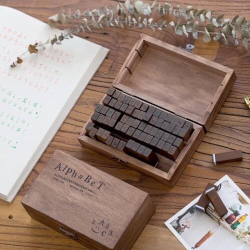 70Pcs Letter Seal DIY Letter Alphabet Stamp Vintage Teach Wooden Alphabet And Number Stamps Set With Dark Brown Wooden Box