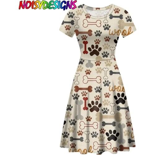 NOISYDESIGNS New Style Fashion Women Midi Dress Dog Bone And Paw Pattern Printing Lady Outdoor Casual Beach Vestidos Mujer