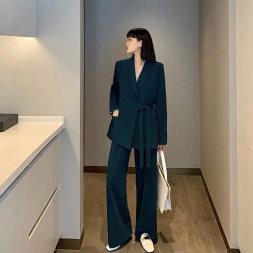 2021 New Fashion Dignified Sense of Design Korean Style Loose Wide Leg Pants Two-Piece Retro Suit Womens Spring