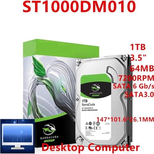 New HDD For Seagate Brand BarraCuda 1TB 3.5" SATA 6 Gb/s 64MB 7200RPM For Internal Hard Disk For Desktop HDD For ST1000DM010