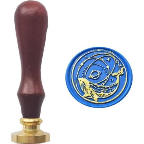 Rosewood Handle Metal Wax Stamp Seal Antique Starry whale for DIY Wedding Invitation Important Documents Personal Tokens