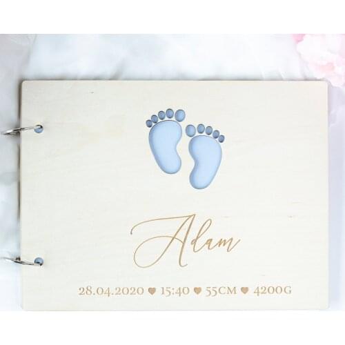 Personalized Baby Shower Photo Album Gift for Baptism, Beautiful Baby Wooden Memory Book, Birthday, My First Year For Baby Boy