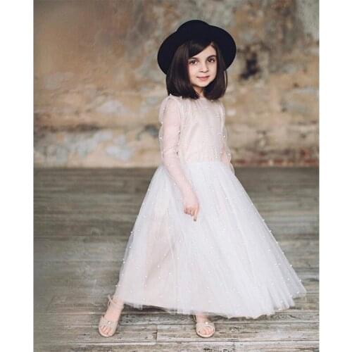 Girls Pearl Glitter Sequin Celebrity Dresses Sequin Tulle Layer Flower Girls Dresses Shiny Girl Birthday Dress for 2-11Y CL590
